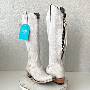 Lane LEXINGTON Knee High Womens Cowboy Boots 6.5 White Western Cowgirl Lace Up